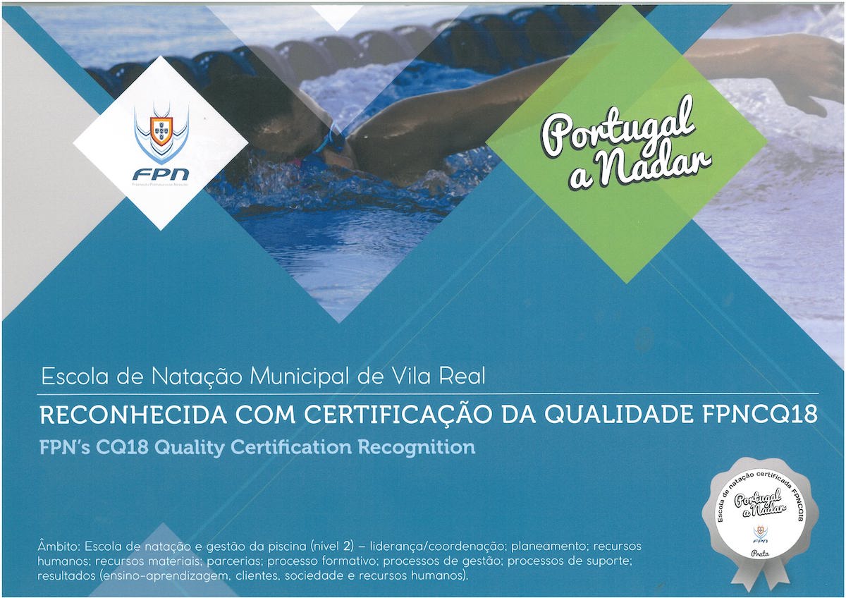 ESCOLA MUNICIPAL DE NATAÇÃO RECEBE CERTIFICAÇÃO DE QUALIDADE E CONFIANÇA NÍVEL 2 DA FEDERAÇÃO PORTUGUESA DE NATAÇÃO