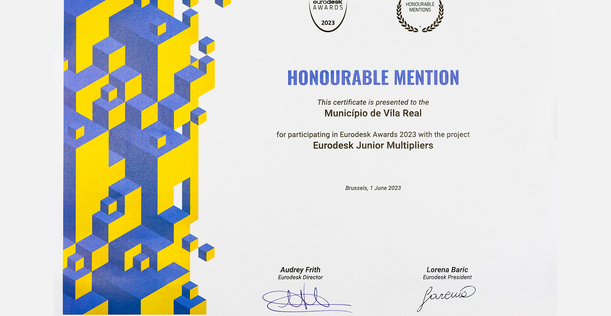 VILA REAL RECEBEU MENÇÃO HONROSA NOS EURODESK AWARDS 2023